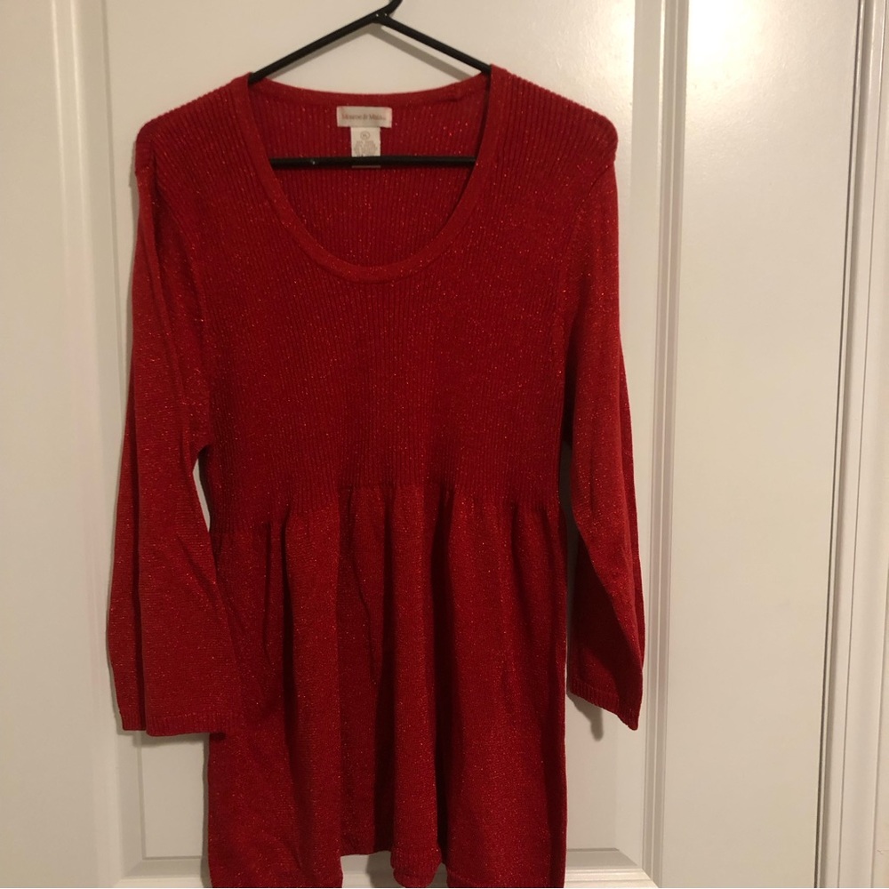 Monroe & Main Red Sparkly Baby Doll Tunic Sweater. Size XL.